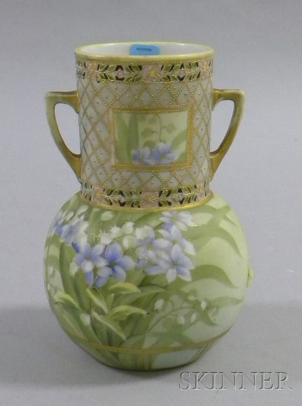 Appraisal: Nippon Hand-painted Floral and Gilt Decorated Two-Handle Vase ht in