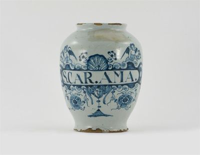 Appraisal: A delftware dry drug jar bearing the slogan 'S CAR