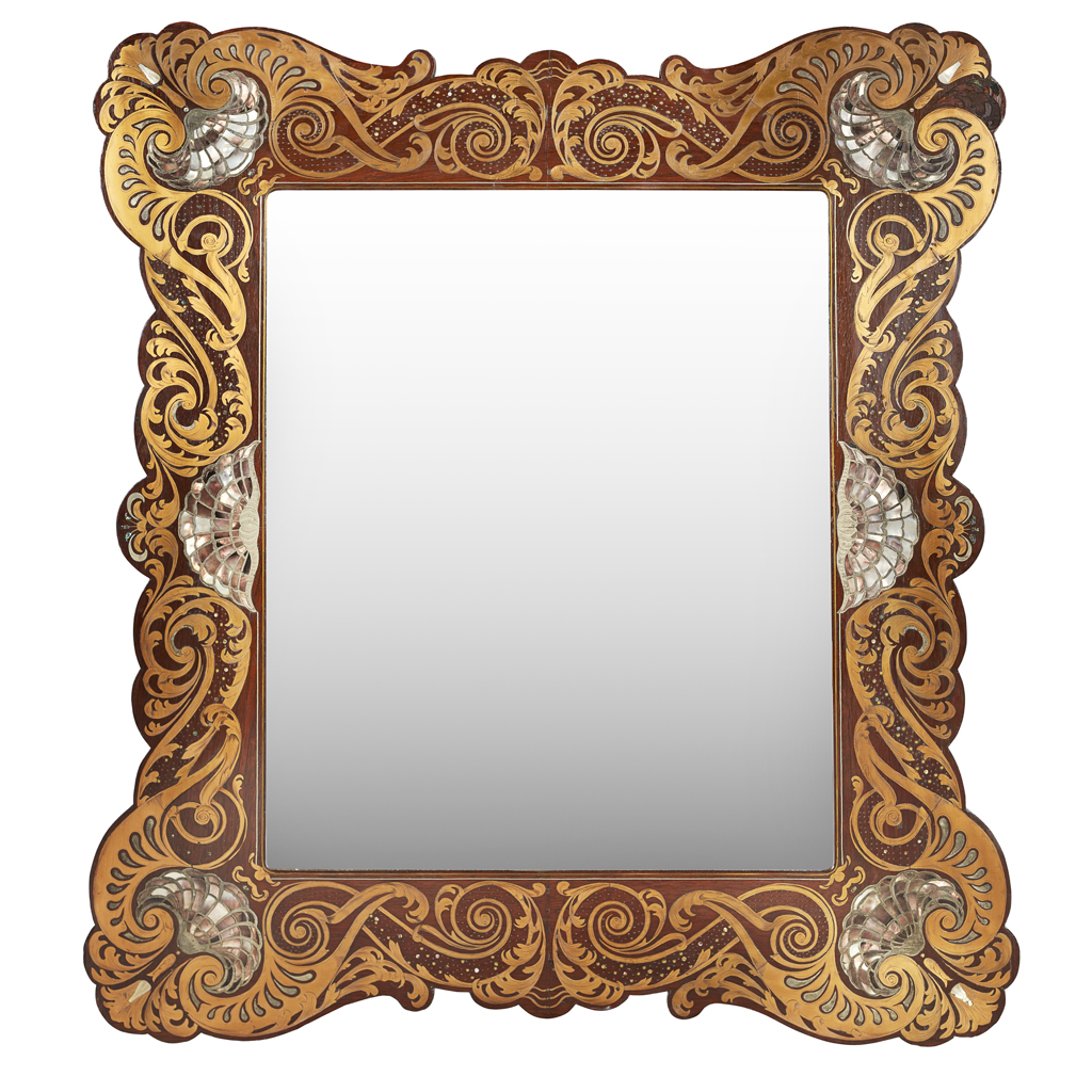 Appraisal: CONTINENTAL ART NOUVEAU WALNUT MOTHER-OF-PEARL AND ABALONE INLAID WALL MIRROR