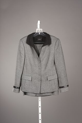 Appraisal: Akris gray tweed cashmere wool skirt suit with leather accent