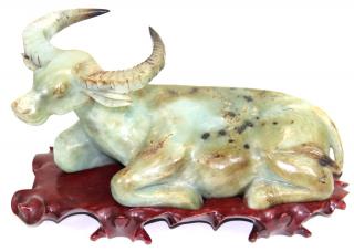 Appraisal: Chinese Carved Jade Bull Chinese Carved Jade Bull nice color