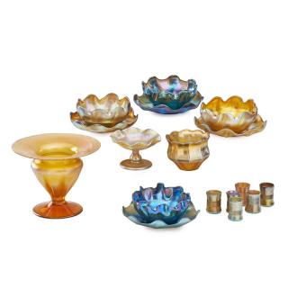 Appraisal: TIFFANY STUDIOS GLASS Seventeen Includes four bowls with ruffled rims