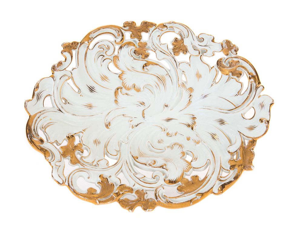 Appraisal: Meissen Gold Painted Serving Dish with Reticulated Meissen Gold Painted