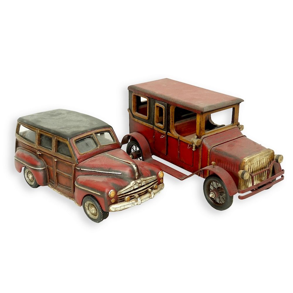 Appraisal: Two Vintage Model Cars Two Large Vintage Polychrome Wood Model