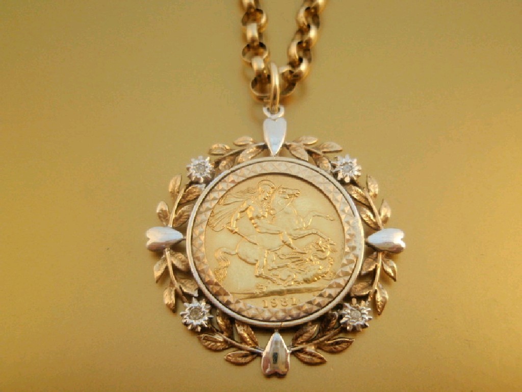 Appraisal: A sovereign in a fancy pendant mount attached to a