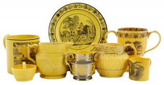 Appraisal: Group Of Thirteen English Yellowware Items th century mug with