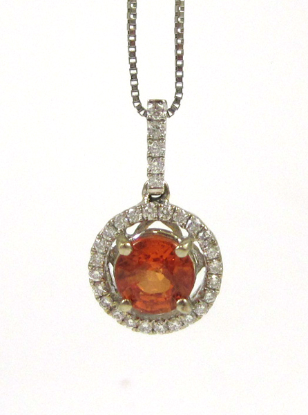 Appraisal: ORANGE SAPPHIRE AND DIAMOND PENDANT NECKLACE suspended on a -