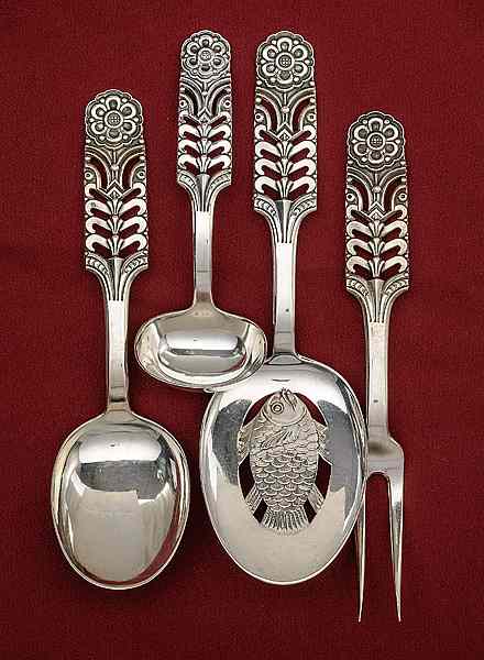 Appraisal: David Anderson Sterling Fish Service Norwegian ca -present A four-piece