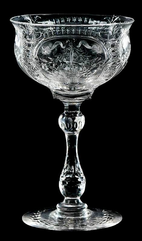 Appraisal: Wm Fritsche Thomas Webb Champagne rock crystal stem bowl engraved