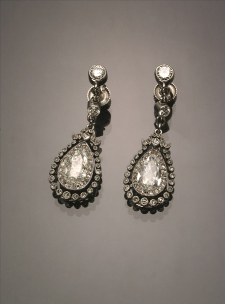 Appraisal: Pair of Edwardian Tested Platinum and Diamond Pierced Earrings Circa