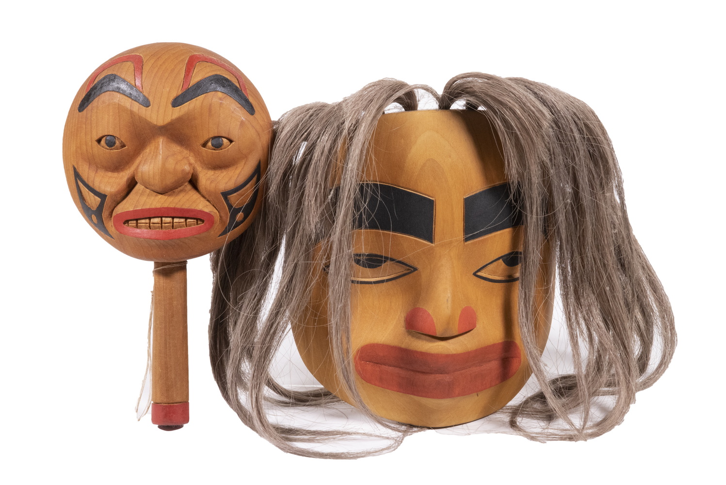 Appraisal: TH C NATIVE AMERICAN MASK AND PORTRAIT RATTLE Northwest Tribal