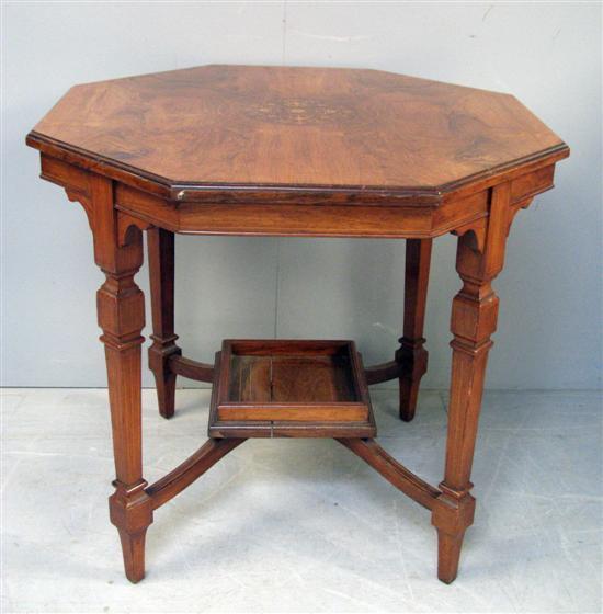 Appraisal: Edwardian walnut and parquetry inlaid octagonal lamp table on square