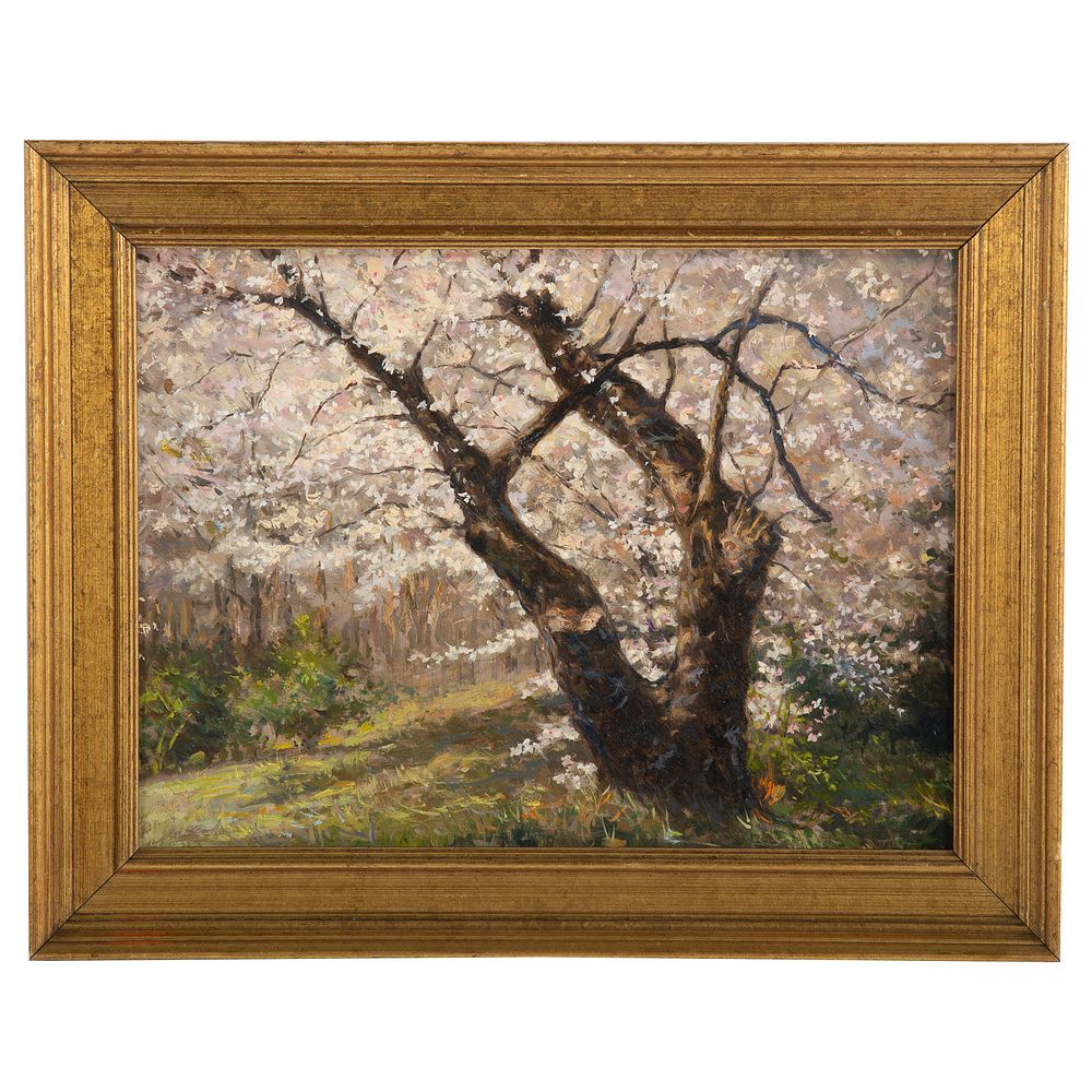 Appraisal: Nathaniel K Gibbs Cherry Blossoms oil on panel American -