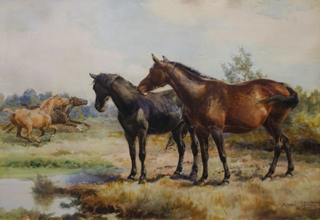 Appraisal: Alfred Strutt British - Horses watercolour signed 'Alfred W Strutt'