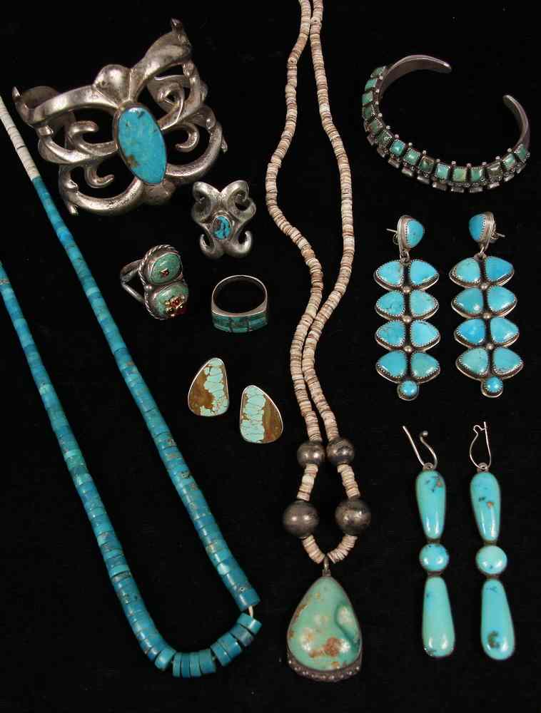 Appraisal: JEWELRY LOT - Sterling and turquoise piece lot includes Cuff