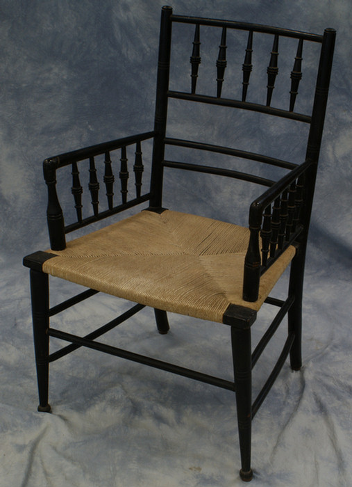 Appraisal: Black painted Regency armchair with rush seat h Estimate -