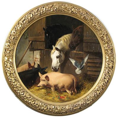 Appraisal: Paul Wilkins th Century Farmyard scene with pigs and horses