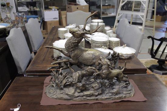 Appraisal: LARGE BRONZE Depicting a stag and hunting dogs Unsigned ''h