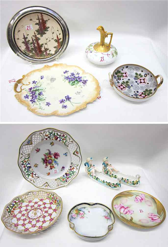 Appraisal: TEN PIECE ASSORTED COLLECTION HAND PAINTED PORCELAINS pair oblong bowls