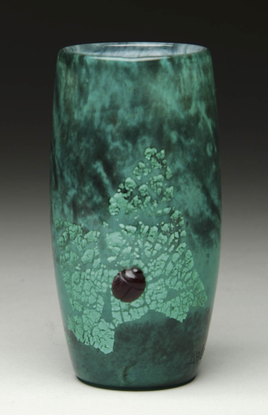 Appraisal: DAUM NANCY VASE Mottled green glass with a white interior