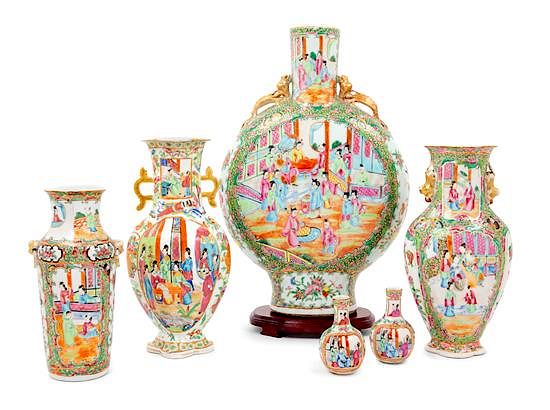 Appraisal: Six Chinese Export Rose Medallion Porcelain Vases Height of tallest