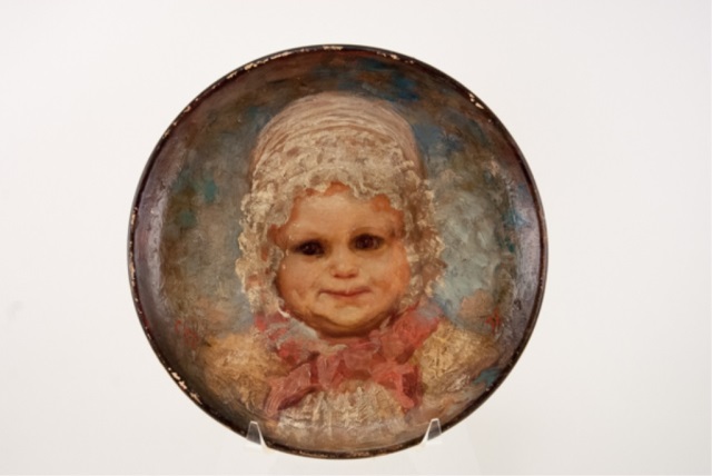 Appraisal: Hand Painted Plate w Baby Portrait Initialed to lower right