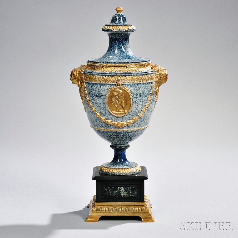 Appraisal: Palmer Variegated Vase and Cover England c blue granite ground