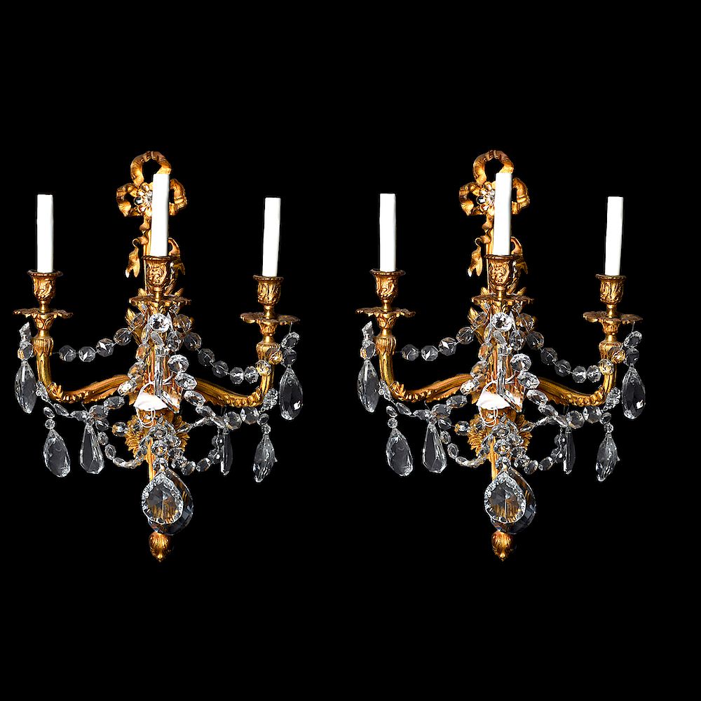 Appraisal: Pair Gilt Bronze Sconces Pair Of Gilt Bronze Three Light