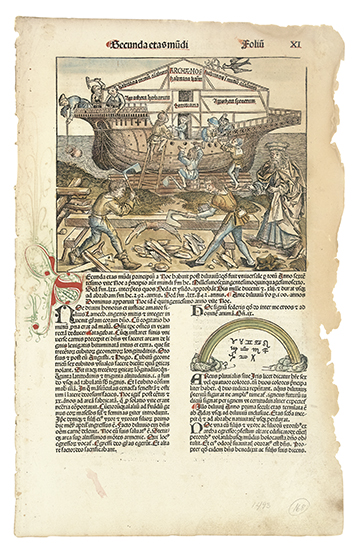 Appraisal: NOAH'S ARK Schedel Hartmann Hand-colored half-page illustration of the ark