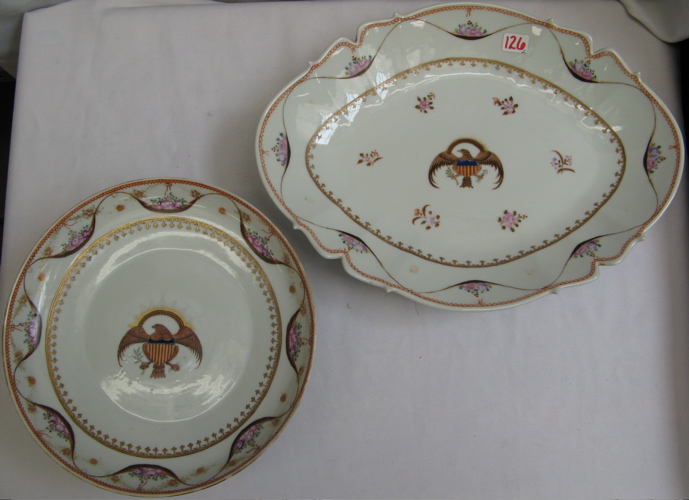 Appraisal: TWO TH CENTURY GLAZED PORCELAIN SERVING PIECES American hand painted