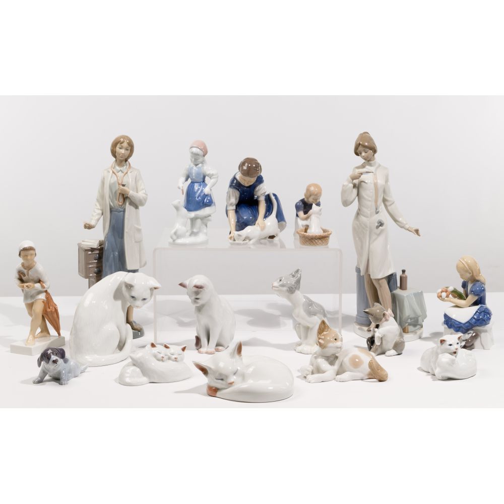 Appraisal: PORCELAIN PEOPLE AND PET FIGURINE ASSORTMENT items including marked Lladro