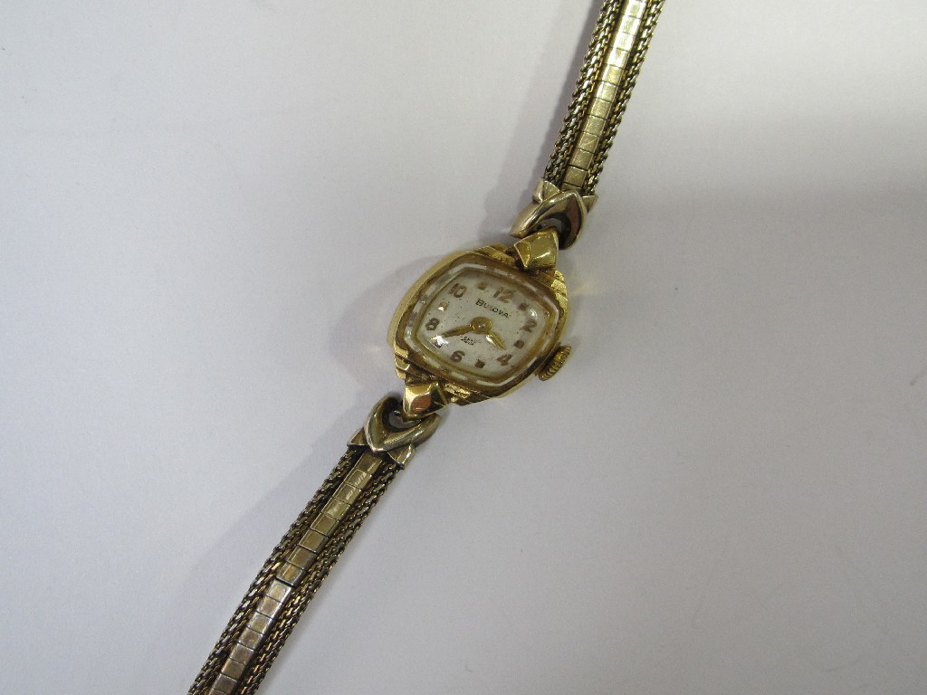 Appraisal: Ladies eighteen carat gold cased Bulova wrist watch with gilt