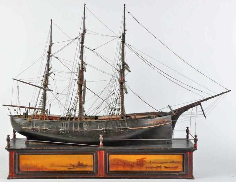 Appraisal: Wooden Handmade Ship Circa Early workmanship with inlay wood and