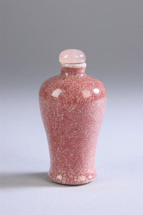 Appraisal: CHINESE CRACKLED GLAZED PORCELAIN SNUFF BOTTLE th century Good condition