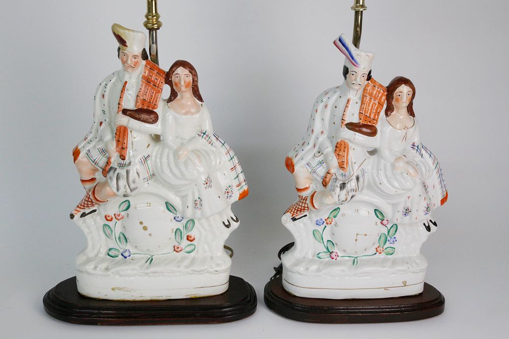 Appraisal: Pair of Staffordshire Figural Courting Couples Lamps th Century Pair