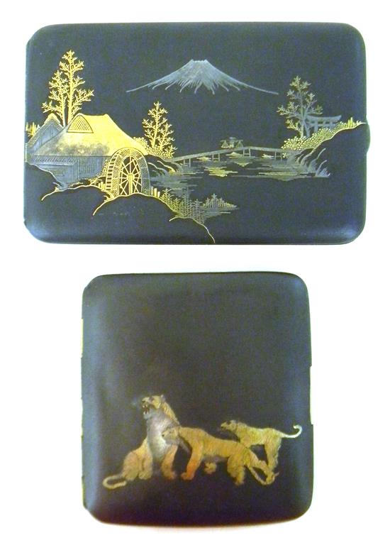 Appraisal: ASIAN Two early th C Japanese damascene cigarette cases oblong