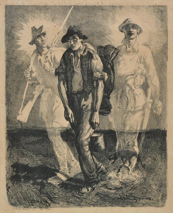 Appraisal: WILL DYSON THREE AGES OF SOLDIERS LITHOGRAPH X CM