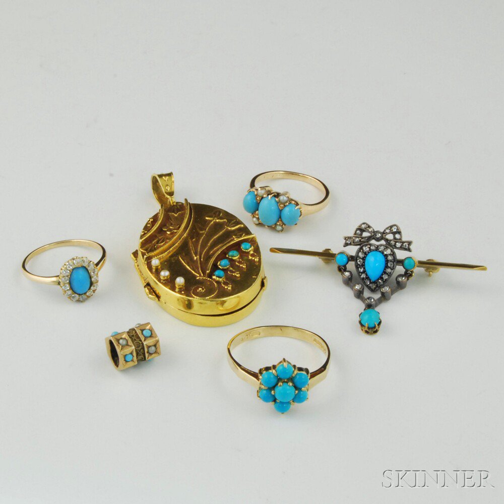 Appraisal: Small Collection of Turquoise Jewelry a kt gold and turquoise