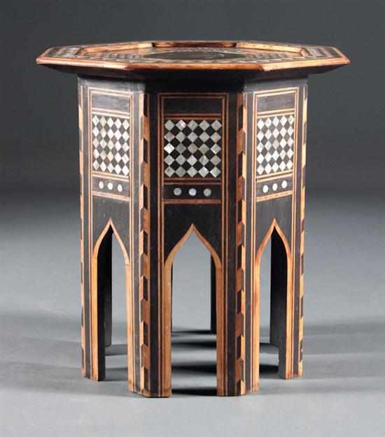 Appraisal: Moroccan mother-of-pearl and brass inlaid mixed wood octagonal fern stand