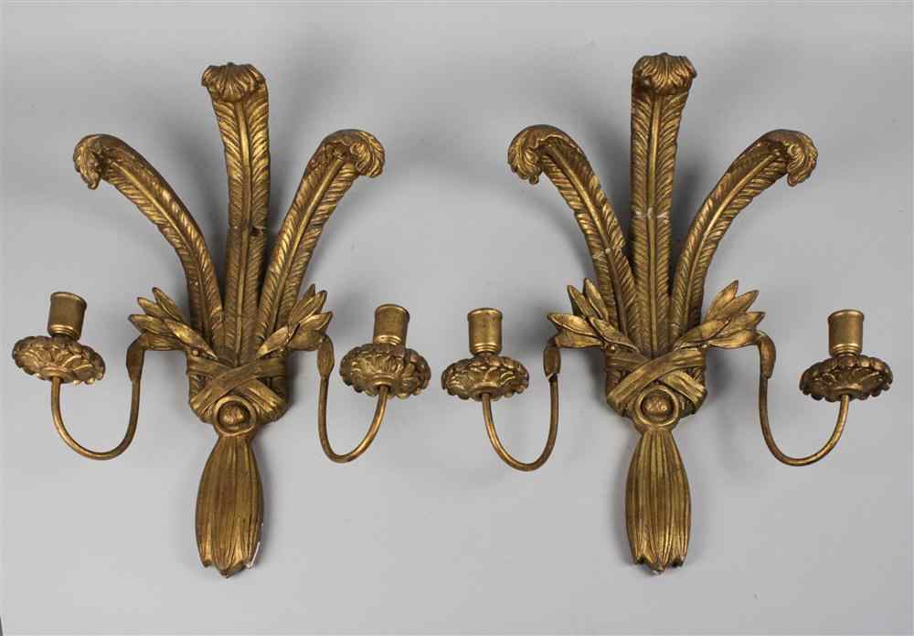 Appraisal: PAIR OF REGENCY STYLE GILT WOOD AND COMPOSITION WALL LIGHTS