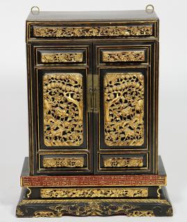 Appraisal: Chinese Gilt Lacquered Shrine Chinese small gilt lacquered shrine the