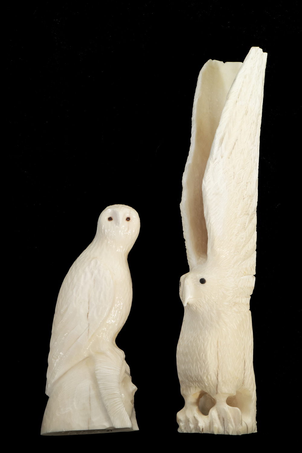 Appraisal: INUIT SCULPTURES OF OWL BY IOLOAK EAGLE BY UKAGAHANI ARTISTS