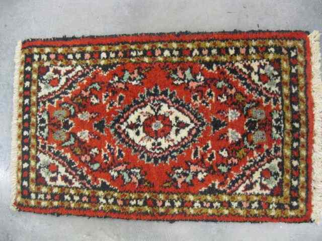 Appraisal: Hamadan Persian Handmade Mat stylized floral on red field ''