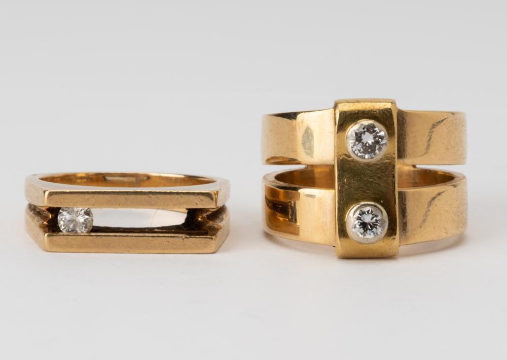 Appraisal: TWO ASSORTED YELLOW GOLD DIAMOND RINGSIncluding a karat yellow gold