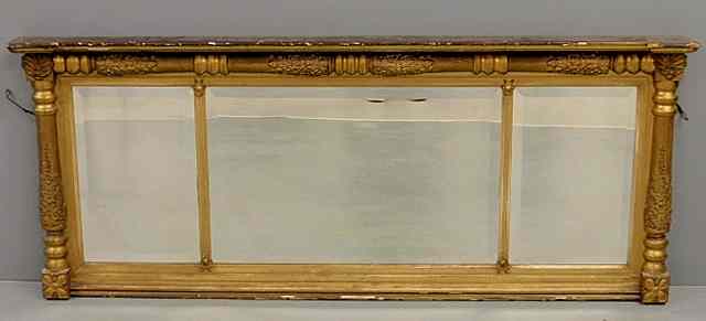 Appraisal: Empire gilt wood overmantel mirror c with carved balusters floral