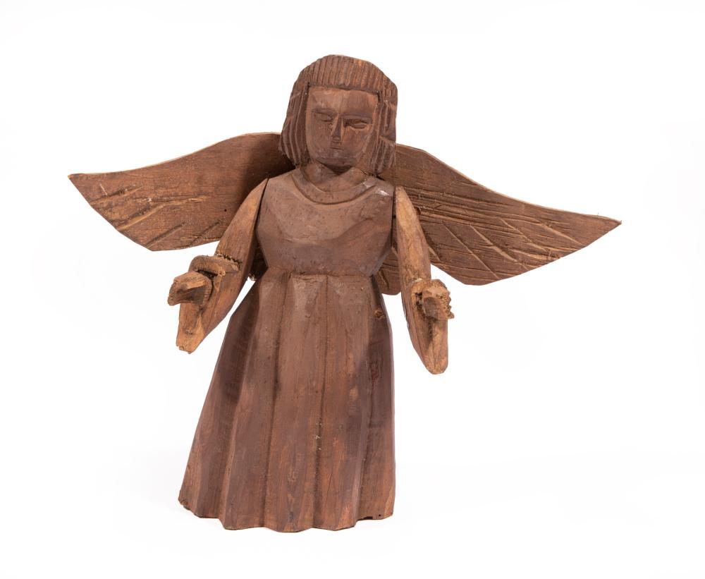 Appraisal: Carved Wood Figure of an Angel articulating arms h in