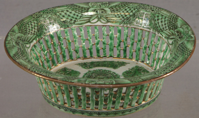 Appraisal: Late Chinese Export green Fitzhugh reticulated fruit basket marked made