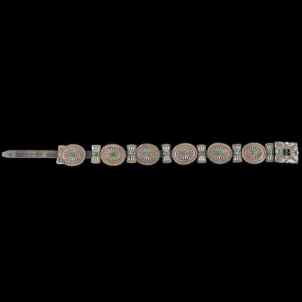 Appraisal: Navajo Silver and Turquoise Concha Belt Collected by Virginia Doneghy