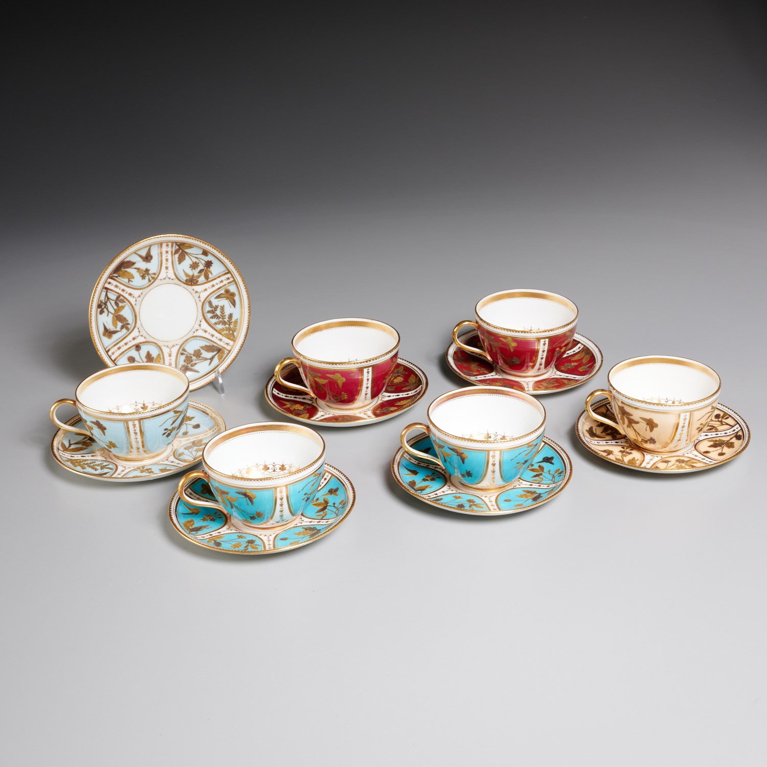 Appraisal: EARLY AYNSLEY GILT PORCELAIN CUPS AND SAUCERS Mid th c