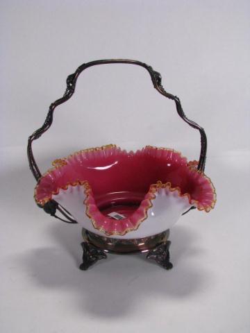 Appraisal: Victorian Cased Glass Brides Basket with fluted edge bowl and